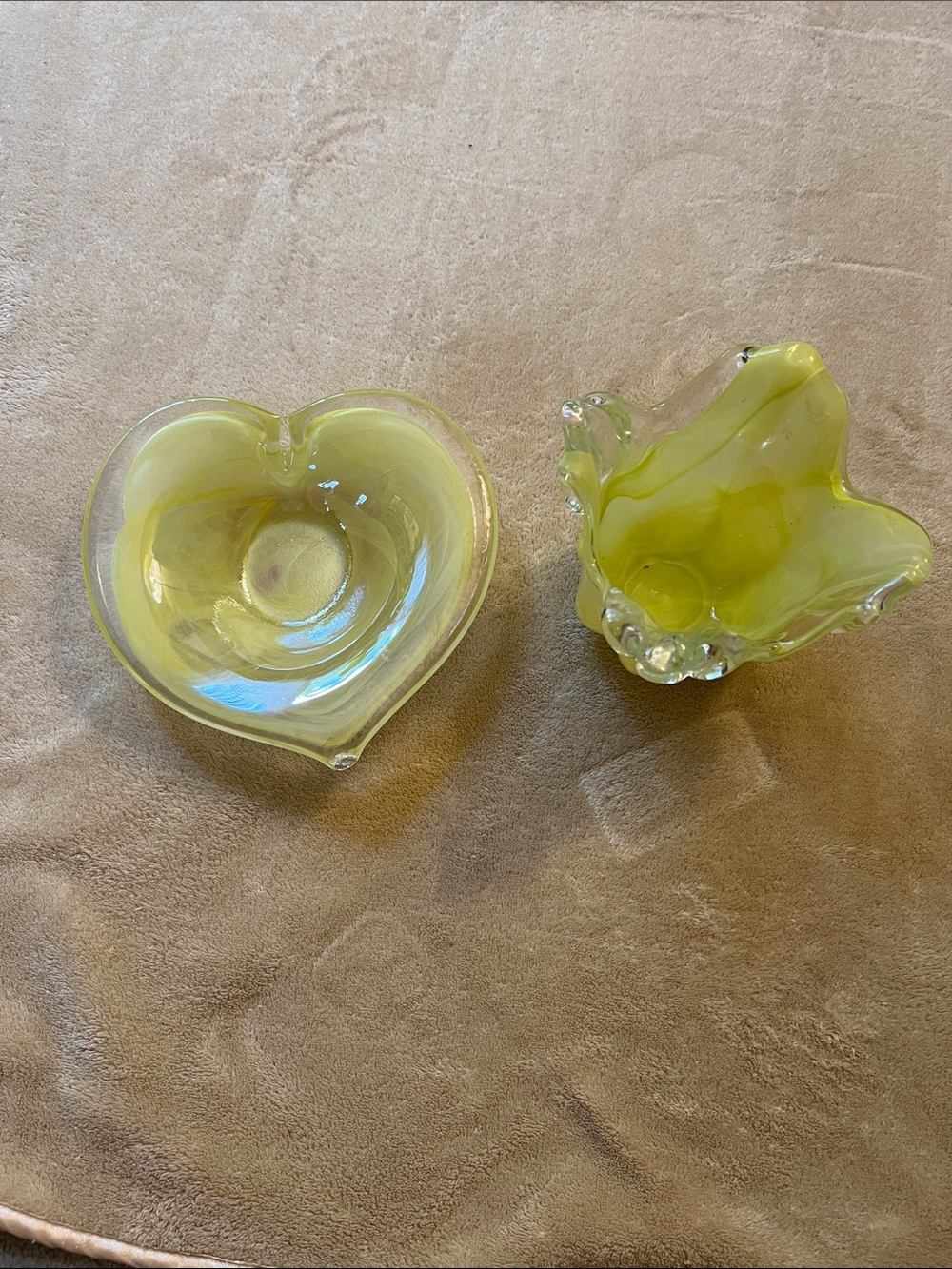 Hand-Blown Yellow Glass Decorative Bowls - Heart & Organic Shapes